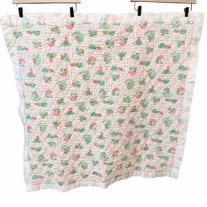 Vintage Handmade Baby Quilt Fairy Garden Snails Mushrooms Cottagecore whimsical